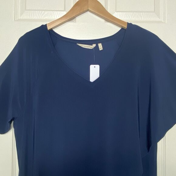 Soft Surroundings Madeline Tunic Top Overlay Cape-Like Short Sleeve Navy Size 1X - Picture 2 of 15